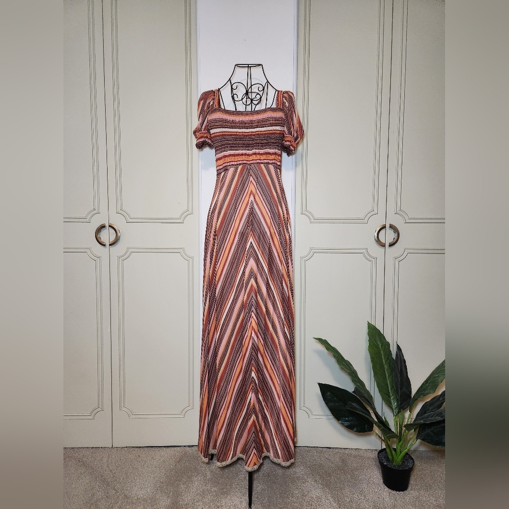 Vintage Jody T Of California Striped Chevron Boho Maxi Dress